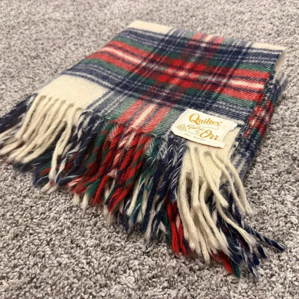 Quitex Fabric by Orr All Wool Multicolor Plaid Fringe Hem Mini Blanket/Throw